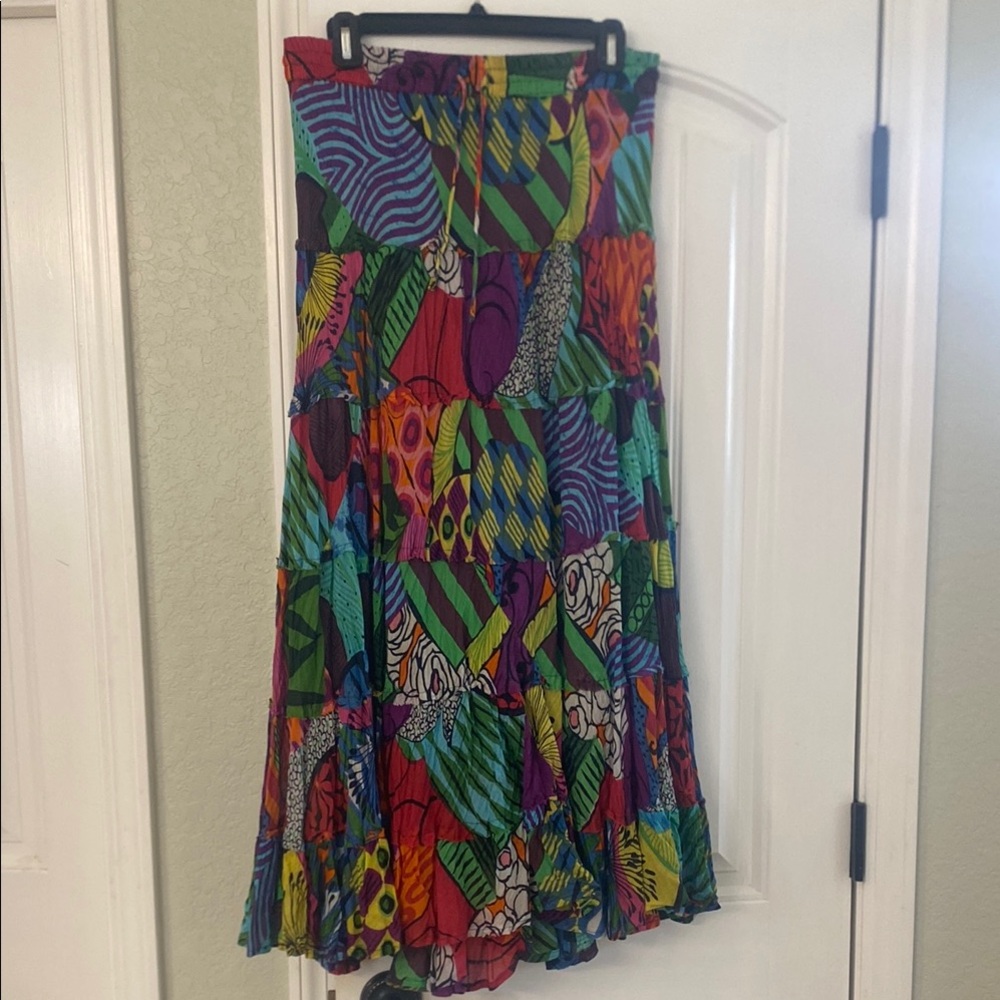 Colorful Crinkle Tiered Maxi Skirt